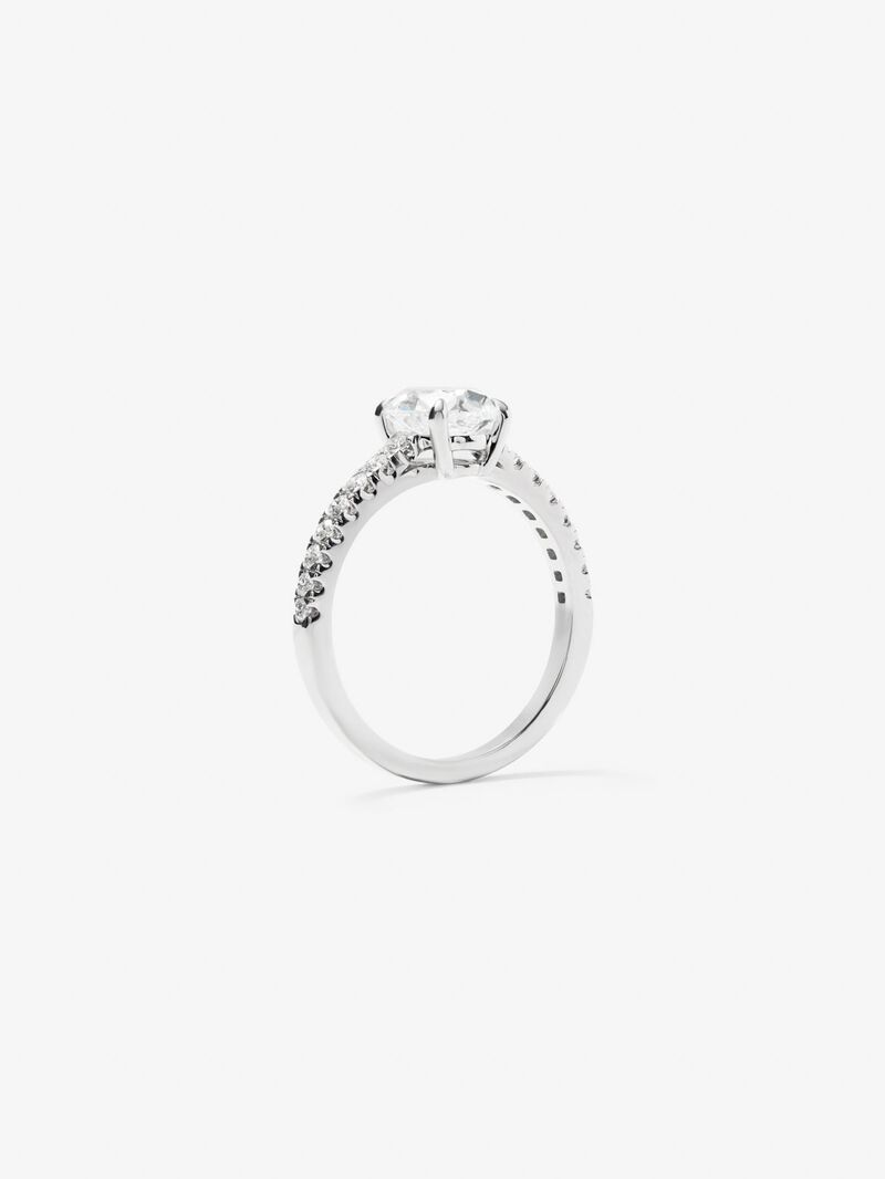 18K White Gold Solitary Ring with Oval White Diamonds of 1.5 CTS and Bright 0.25 CTS image number 4