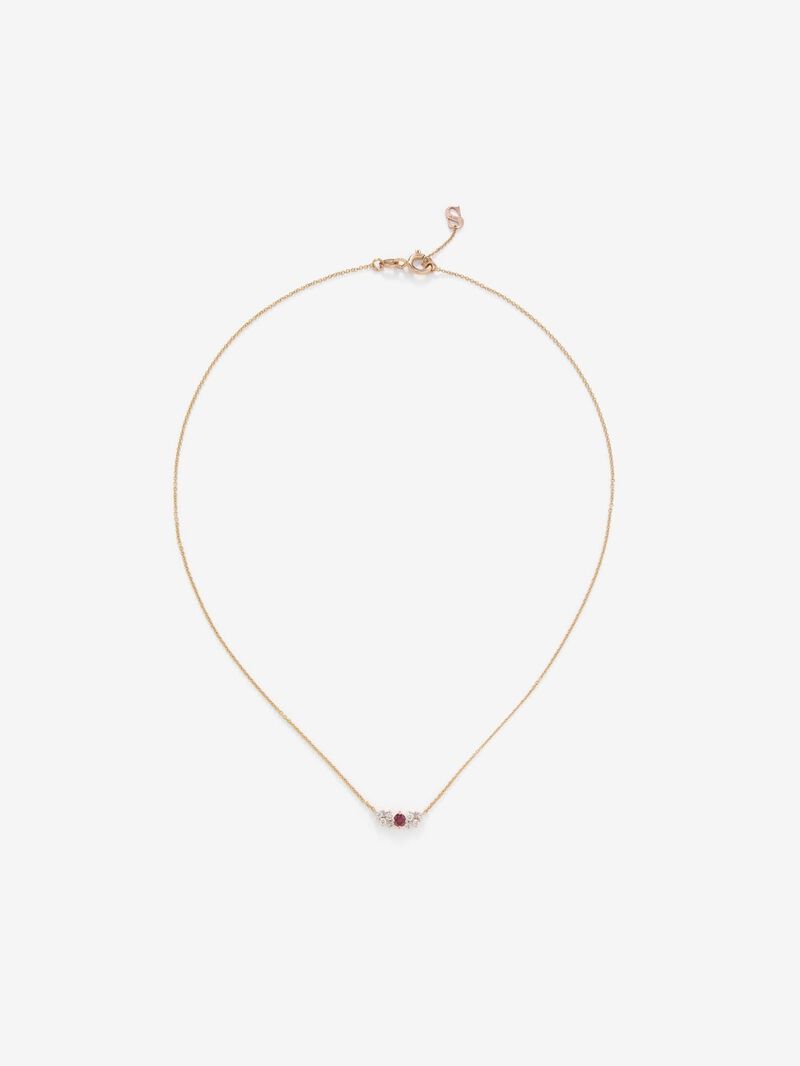 18K Rose Gold Pendant Chain with Ruby and Diamonds image number 0