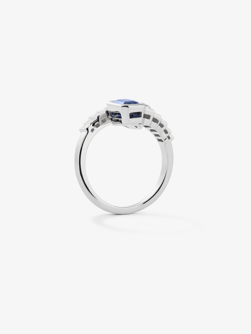 You and I 18k White Gold Ring with Blue and Blue Lofiros live in octagonal 2,2 cts and white diamonds in 0.52 cts baggos image number 3