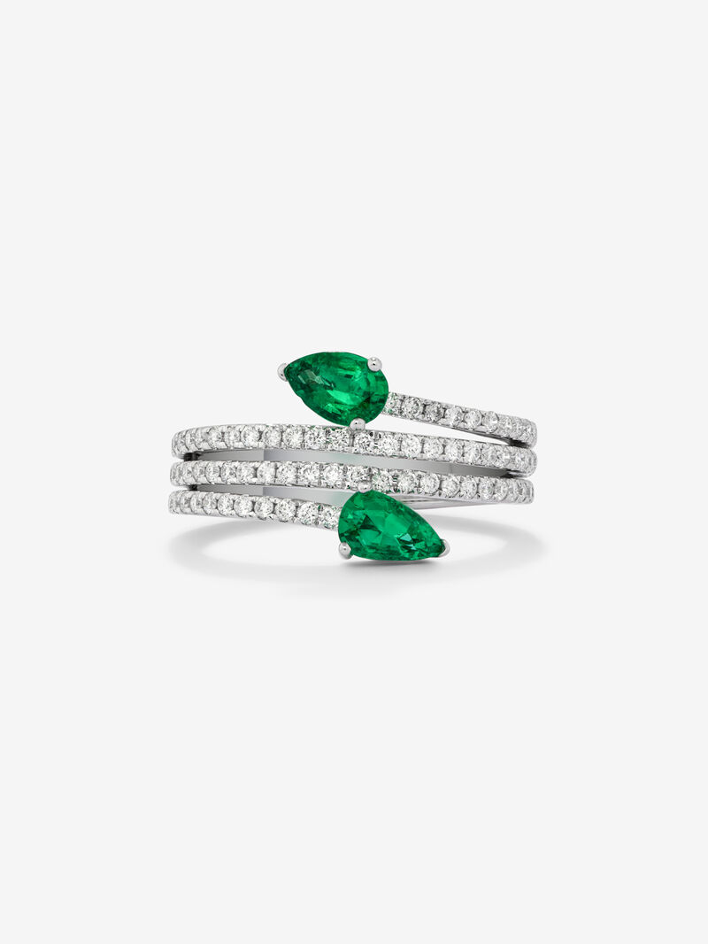 18k white gold ring with 0.61cts emerald and 1.51cts diamonds. image number 2