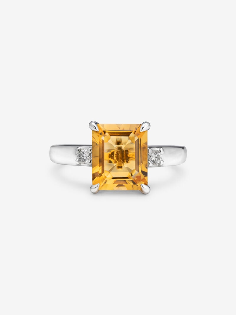 925 silver ring with citrine quartz in emerald size 2.86 cts and white diamonds in 0.09 cts bright size image number 2