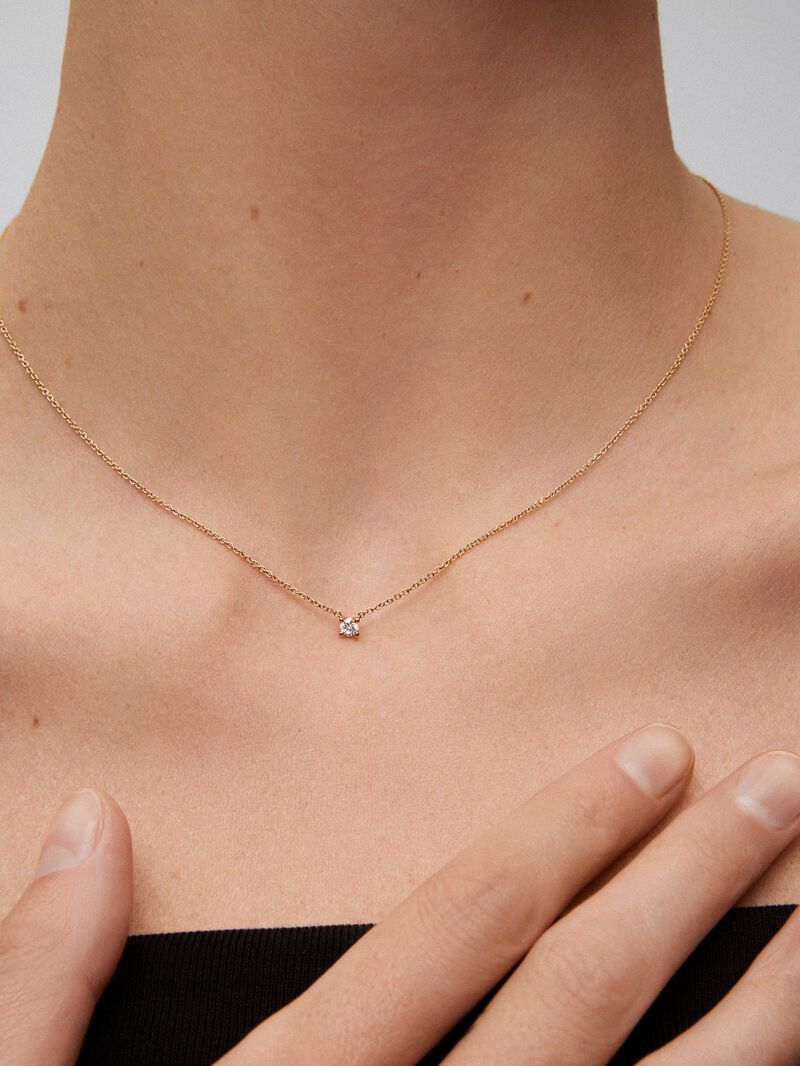 18K rose gold chain pendant with solitary diamond image number 0