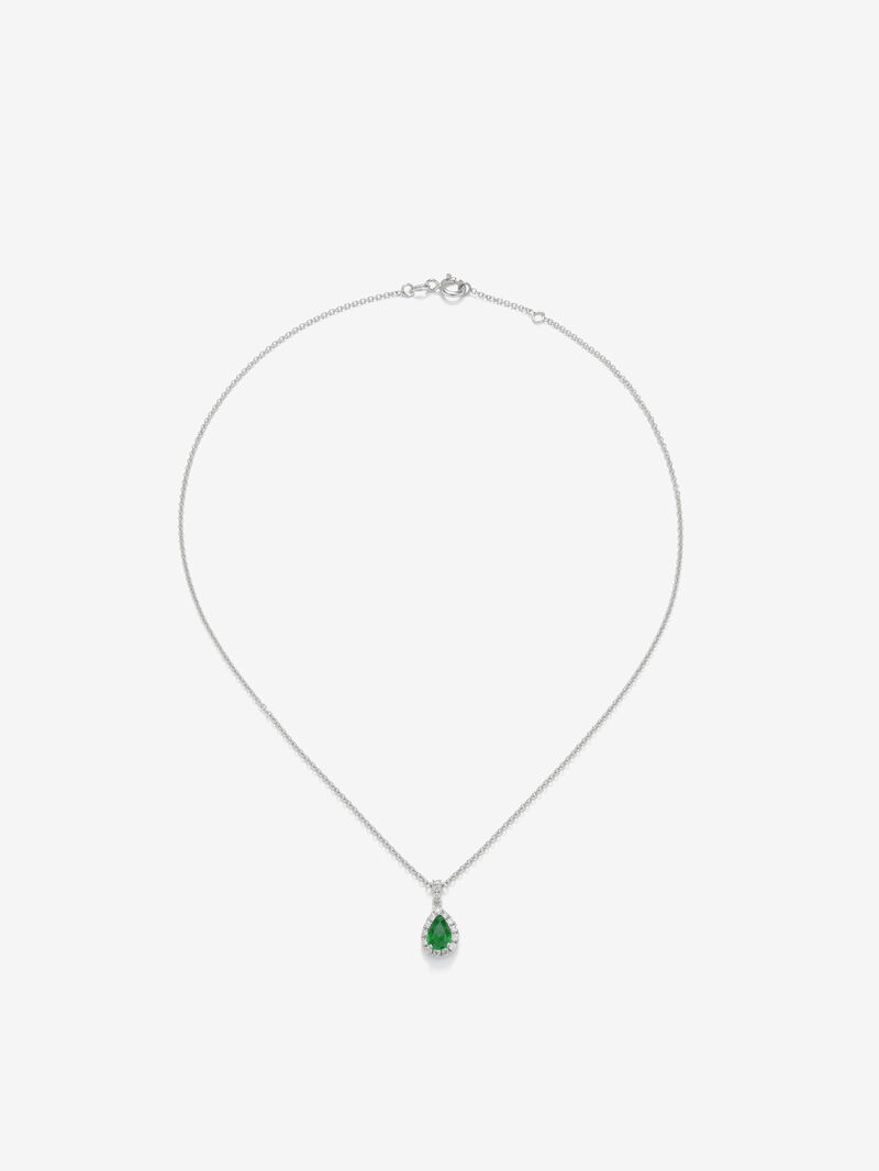 18K white gold pendant with emerald and brilliant cut diamonds with a total of 0.15 cts image number 0