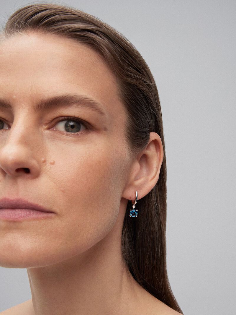 925 Silver hoop earrings with hanging topaz image number 1