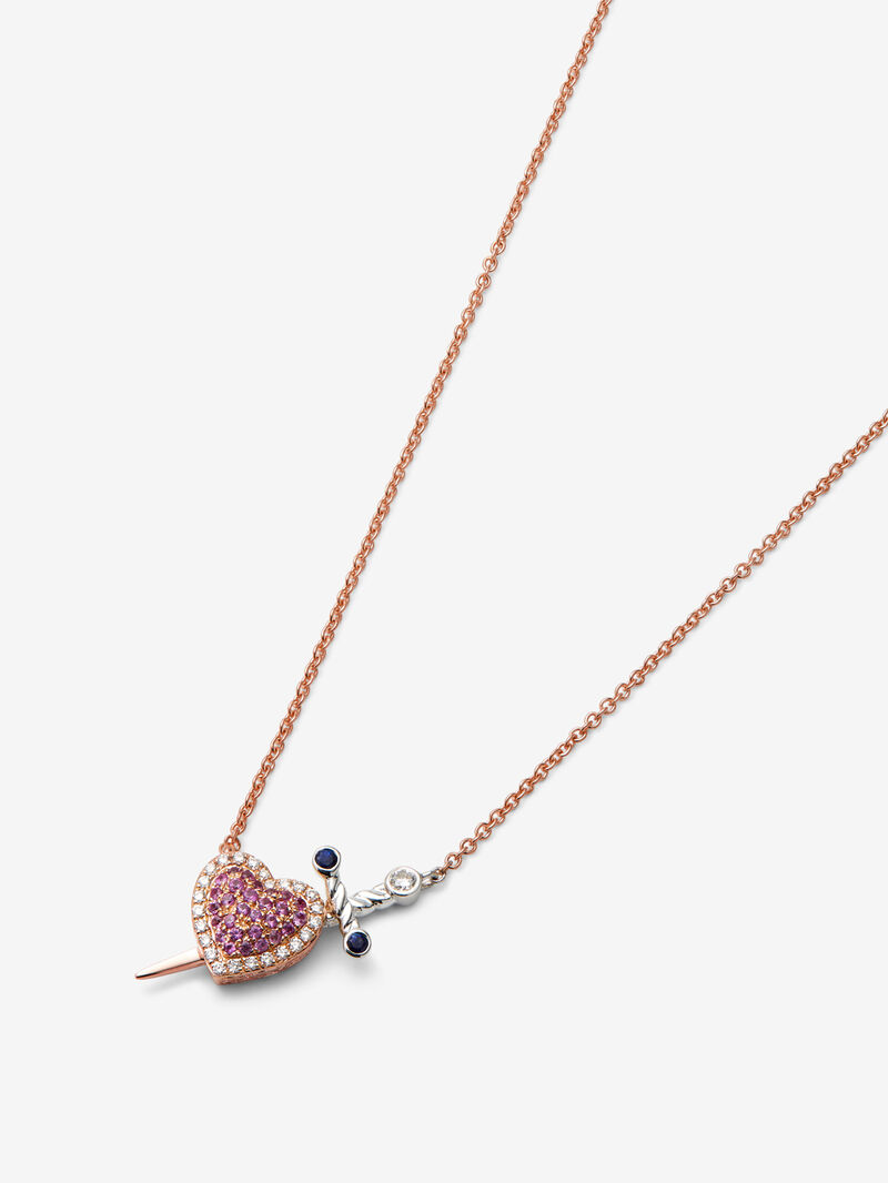 18kt pink and white gold pendant with diamonds and sapphires image number 2