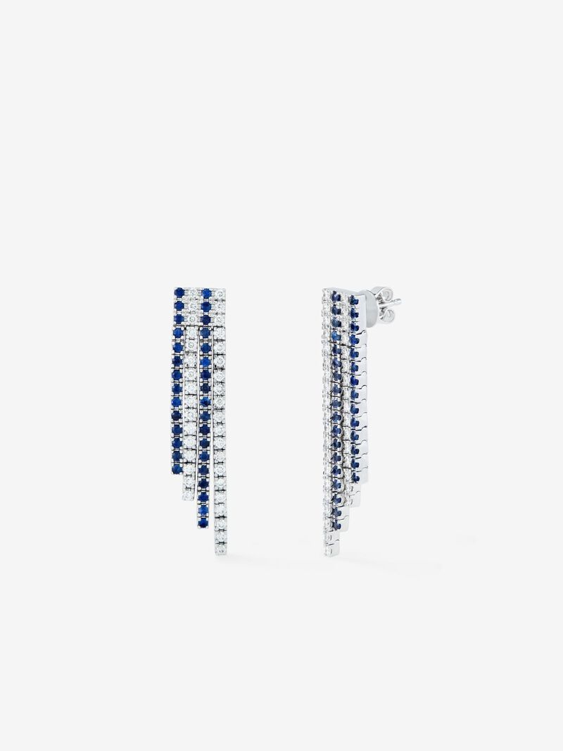 18K white gold pendant earrings with diamond and sapphire image number 0