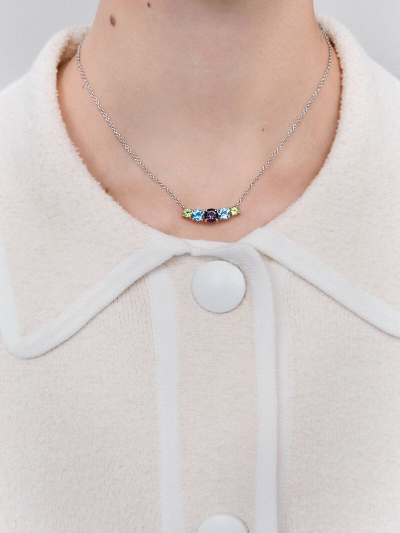 925 Silver chain pendant with amethyst, topaz and peridot. image number 3