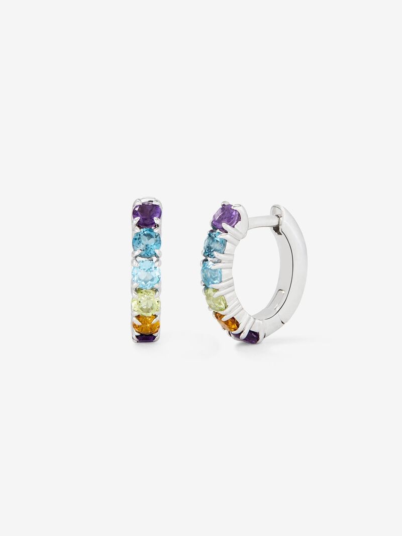Small thin 925 silver hoop earrings with multicolor gems image number 0