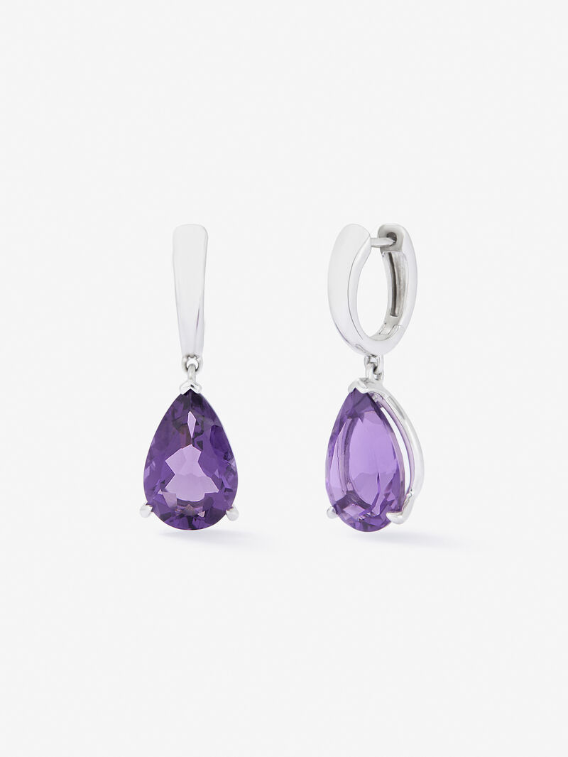 925 silver hoop earrings with 2 pear-cut purple amethysts image number 0