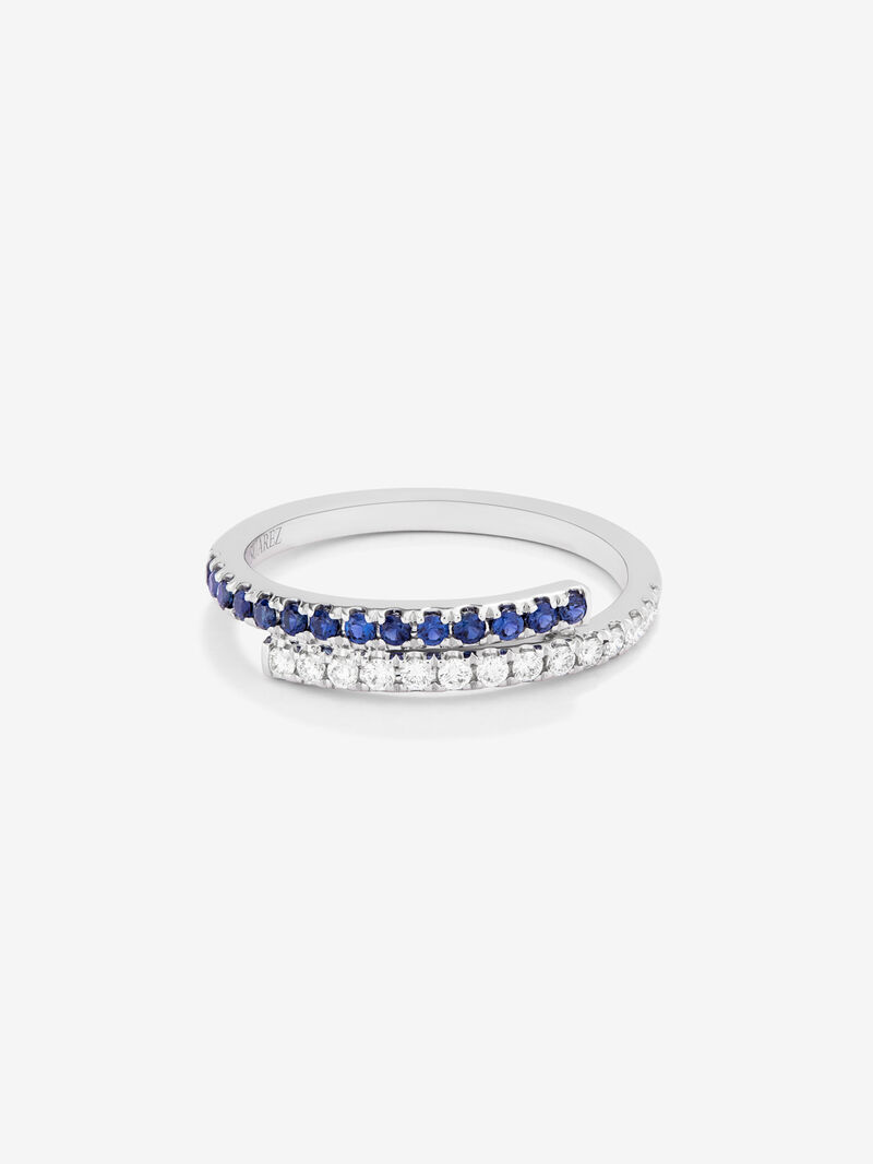 18K white gold half hoop ring with diamond and sapphire image number 2