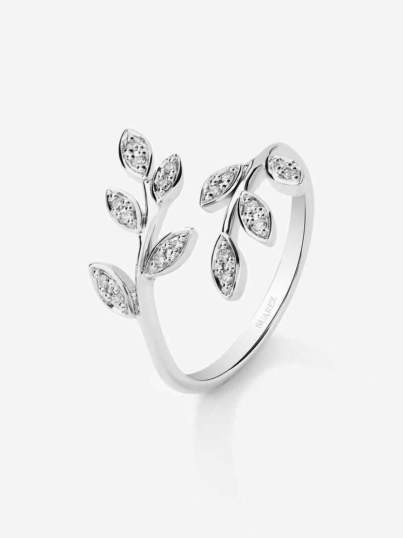 18K white gold ring with 18 brilliant-cut diamonds with a total of 0.07 cts and leaf shape image number 0