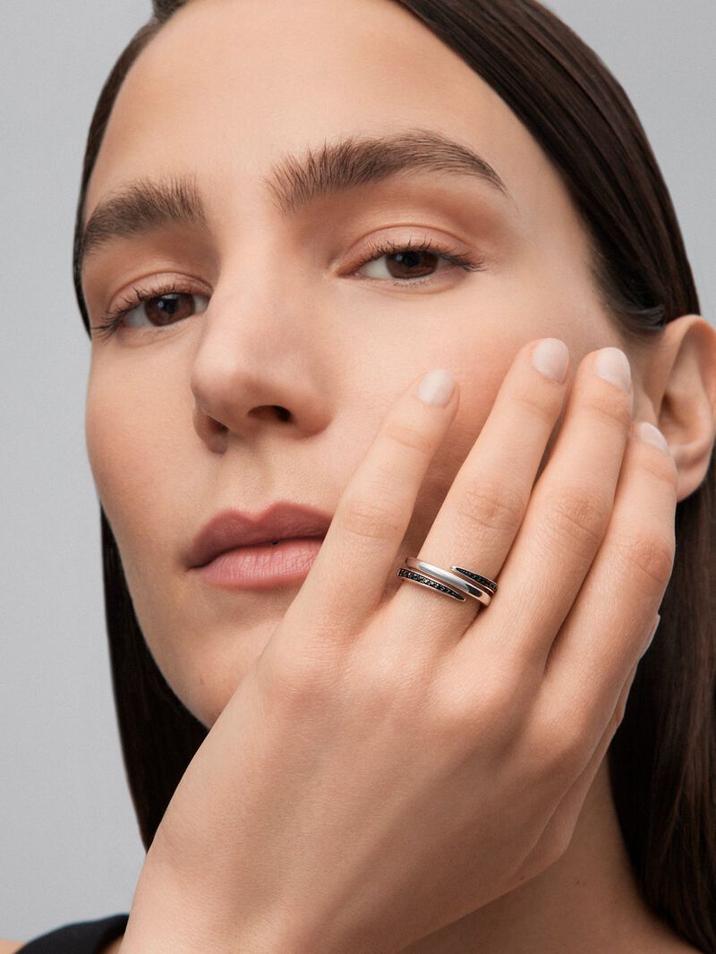 925 silver multi-arm ring with brilliant-cut black spinels image number 1