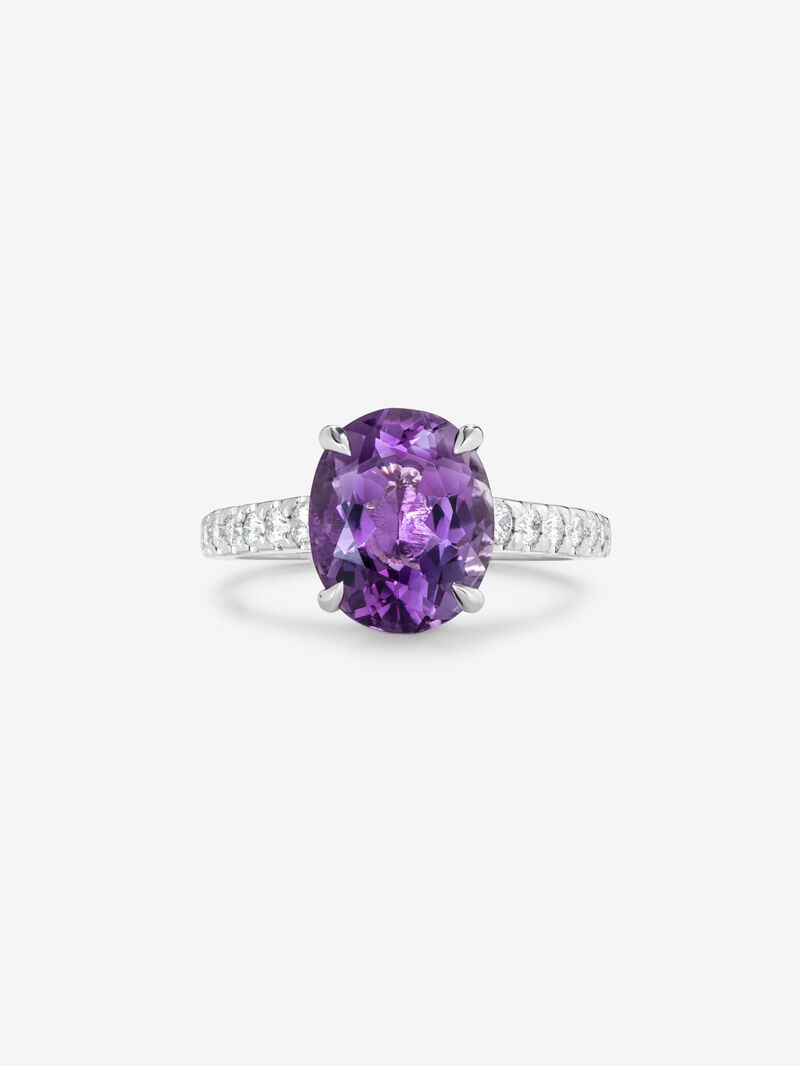 18K White Gold Solitary Ring with amethyst and diamond image number 2