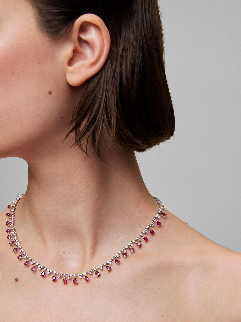 18K White Gold Rivière Collar with Red Rubyes in PESA Size 8.53 cts and White Diamonds in Bright Size 7.63 CTS image number 7