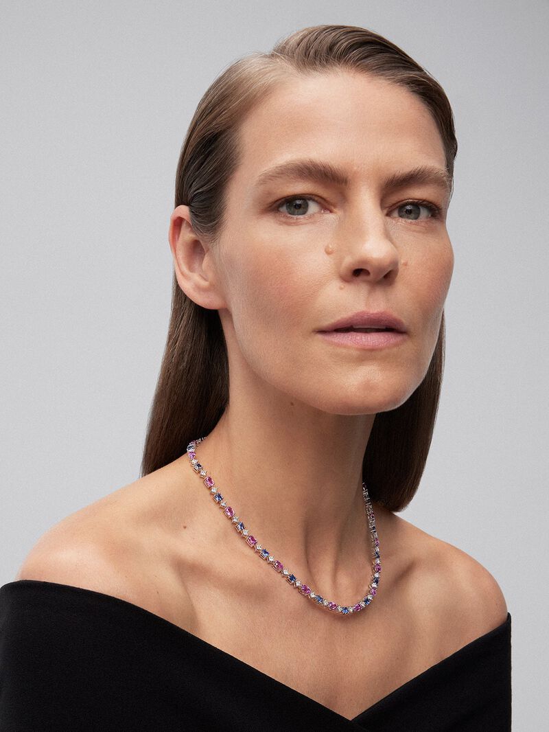 18K White Gold Rivière Collar with Azules Blue Saids in 7.54 cts, 14.88 cts and white diamonds in 6,16 cts image number 1