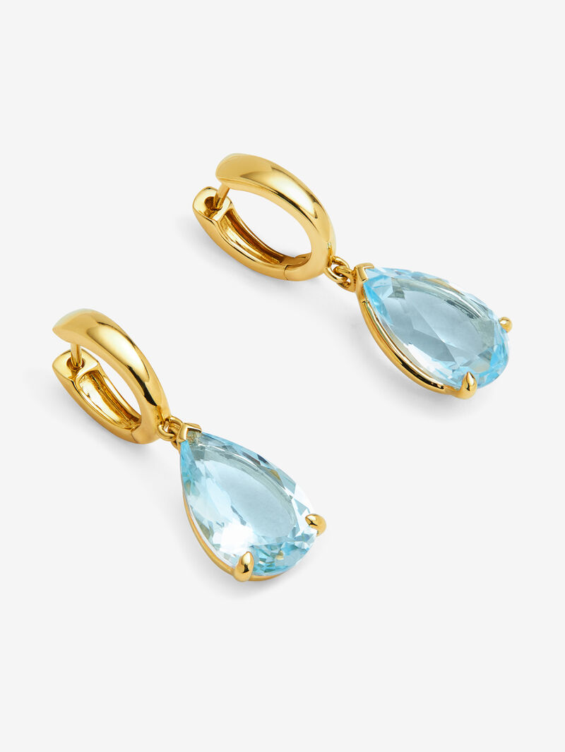 18K yellow gold hoop earrings with 2 pear-cut sky blue topazes image number 2