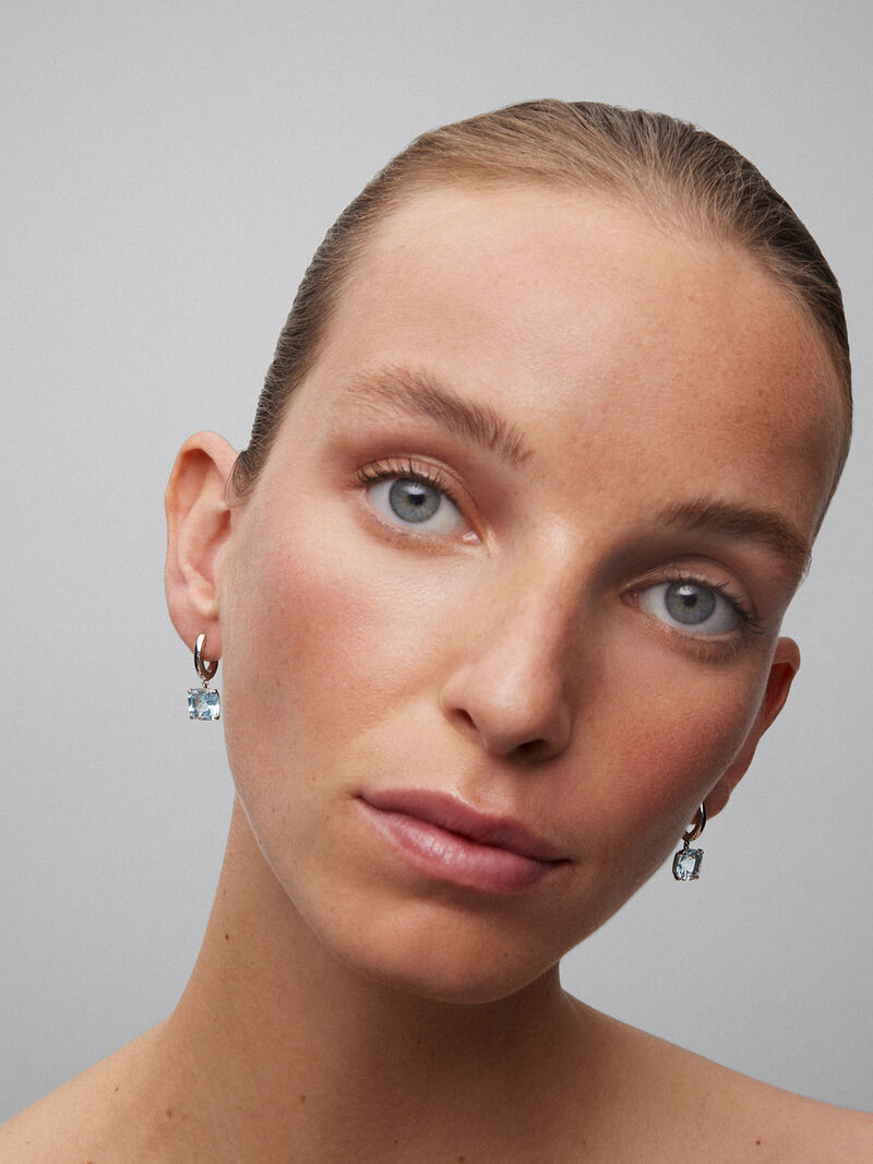 925 silver earrings with 2 sky blue topazes in cushion cut image number 3