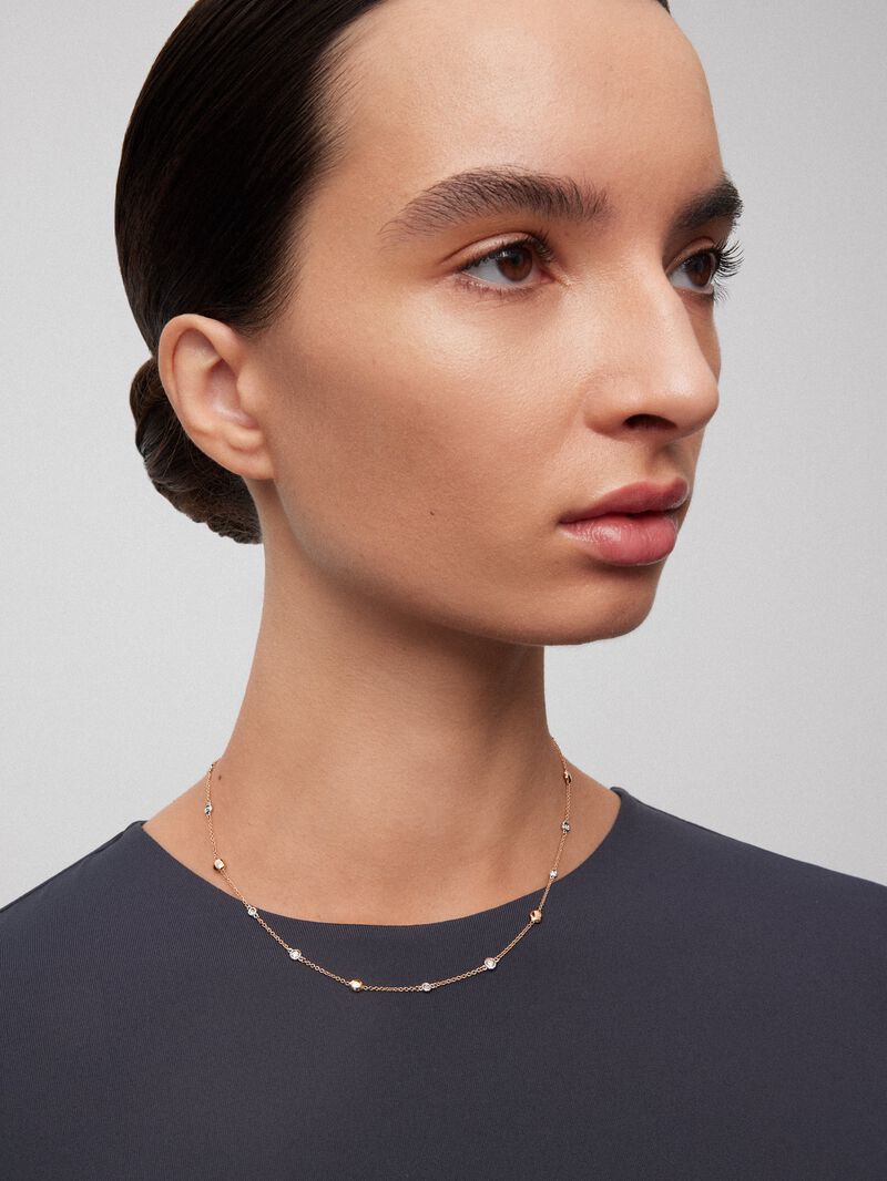 18K rose gold necklace with 12 brilliant-cut diamonds with a total of 0.38 cts image number 1