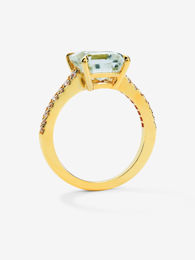 18K yellow gold solitaire ring with octagonal-cut green amethyst of 2.96 cts and 18 brilliant-cut diamonds with a total of 0.19 cts image number 3