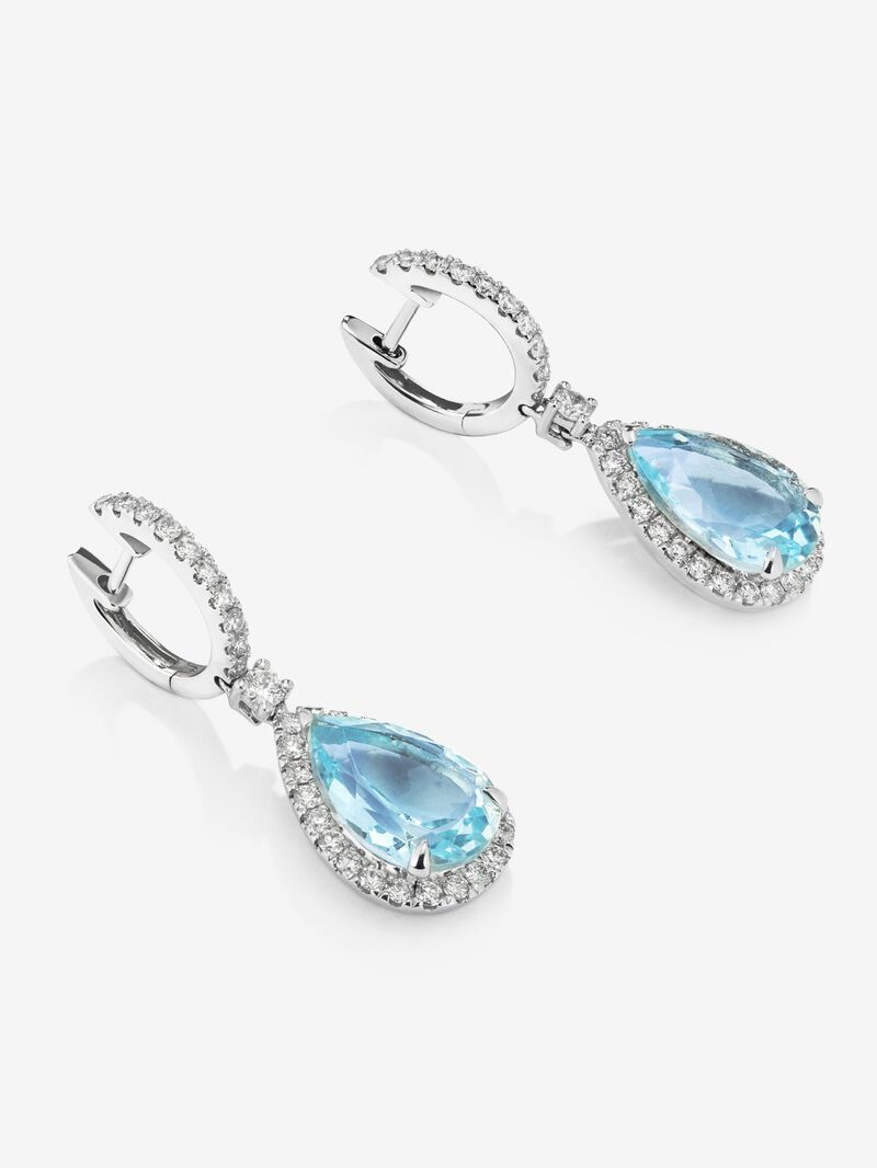18K white gold earrings with blue aquamarines in 4.97 cts and white diamonds in bright size image number 2