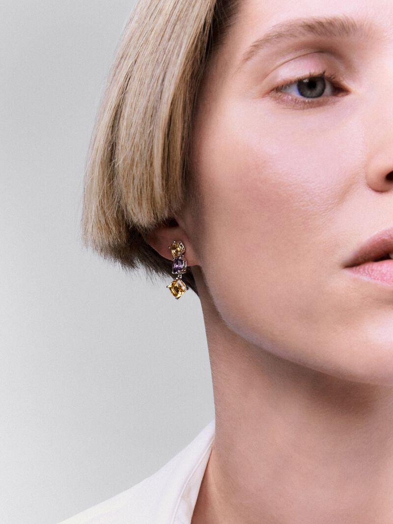 Long 925 silver earrings with citrines and amethyst image number 1