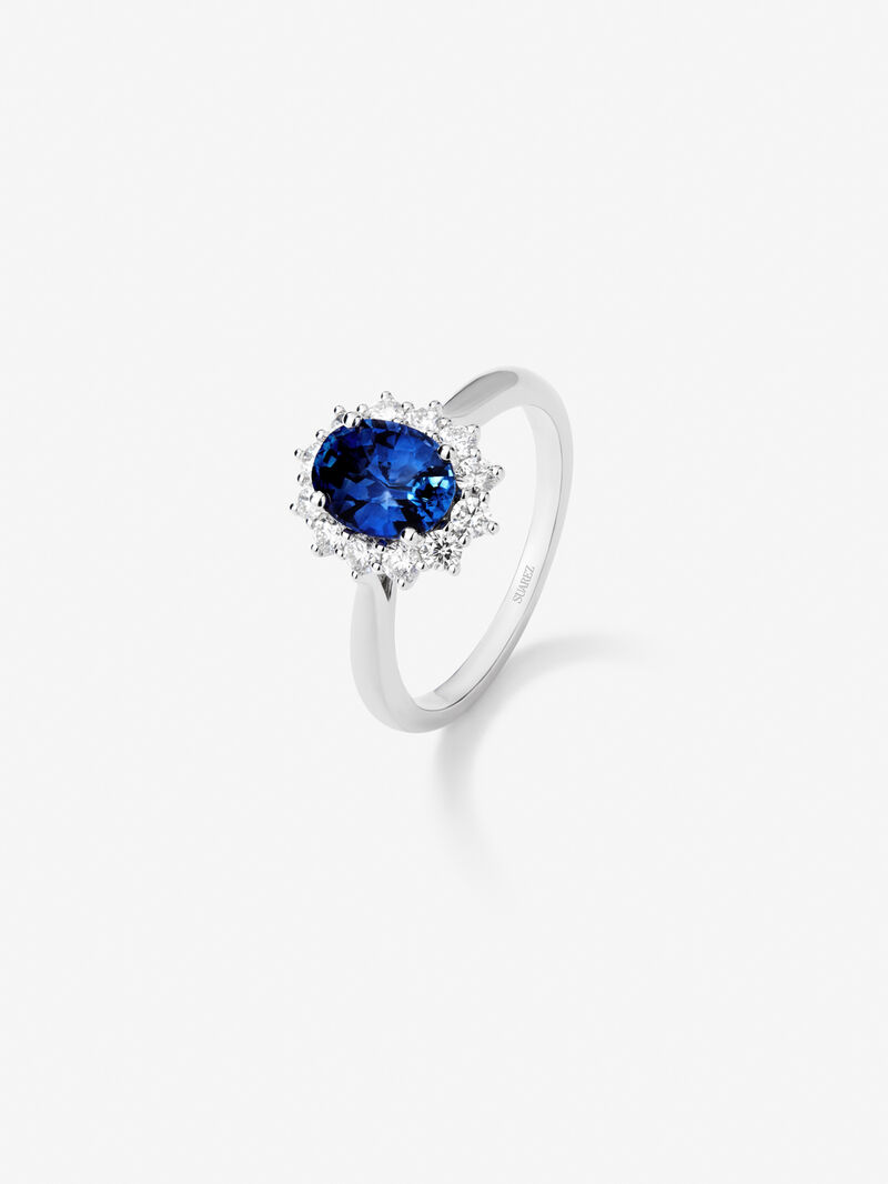 18K White Gold Ring with Royal Blue Zafiro in 2.02 cts oval size image number 0
