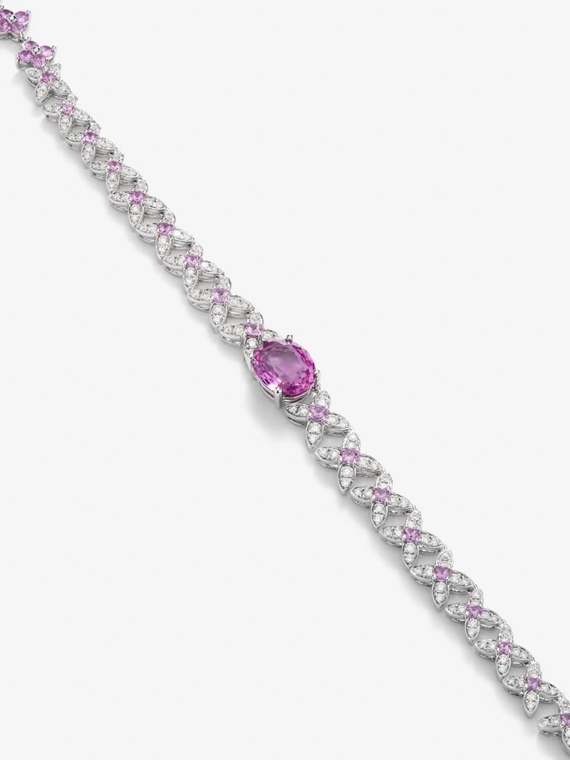 18K white gold necklace with pink sapphries in 15.02 cts and white diamonds in a brilliant 1.52 cts white diamonds image number 2