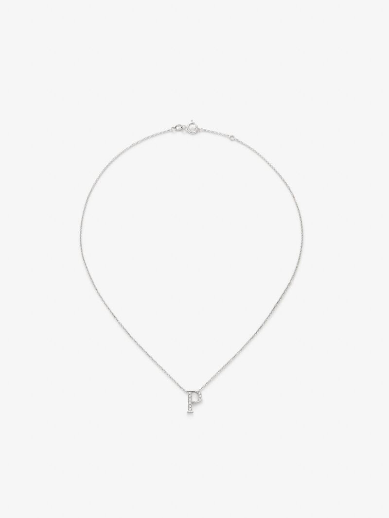 18K white gold pendant with letter P and 9 brilliant-cut diamonds with a total of 0.06 cts image number 0