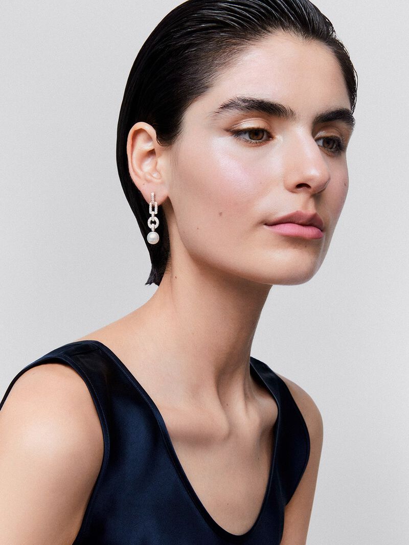 18k white gold hanging earring with 10mm Australian pearl and diamond. image number 3