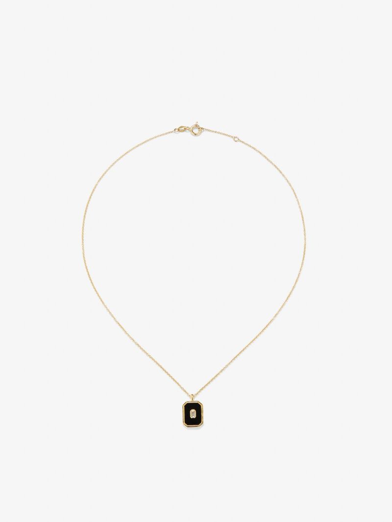 18K yellow gold pendant with 1.45 ct black onyx and 0.1 ct emerald-cut white diamond image number 0
