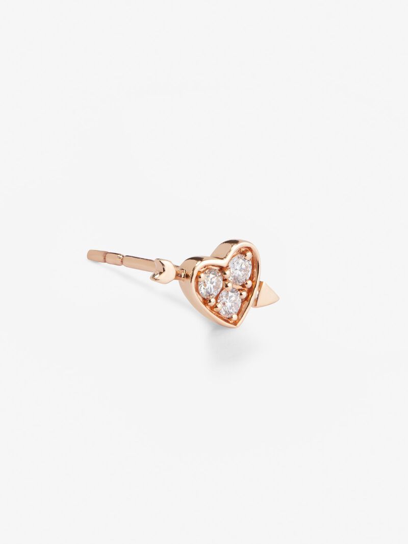 Individual 18K rose gold earring with 3 brilliant-cut diamonds with a total of 0.07 cts and heart shape image number 2
