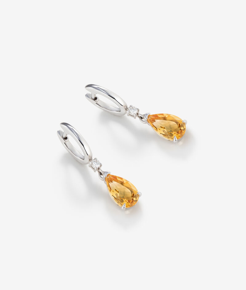 925 Silver hoop earrings with citrine and hanging diamond image number 2