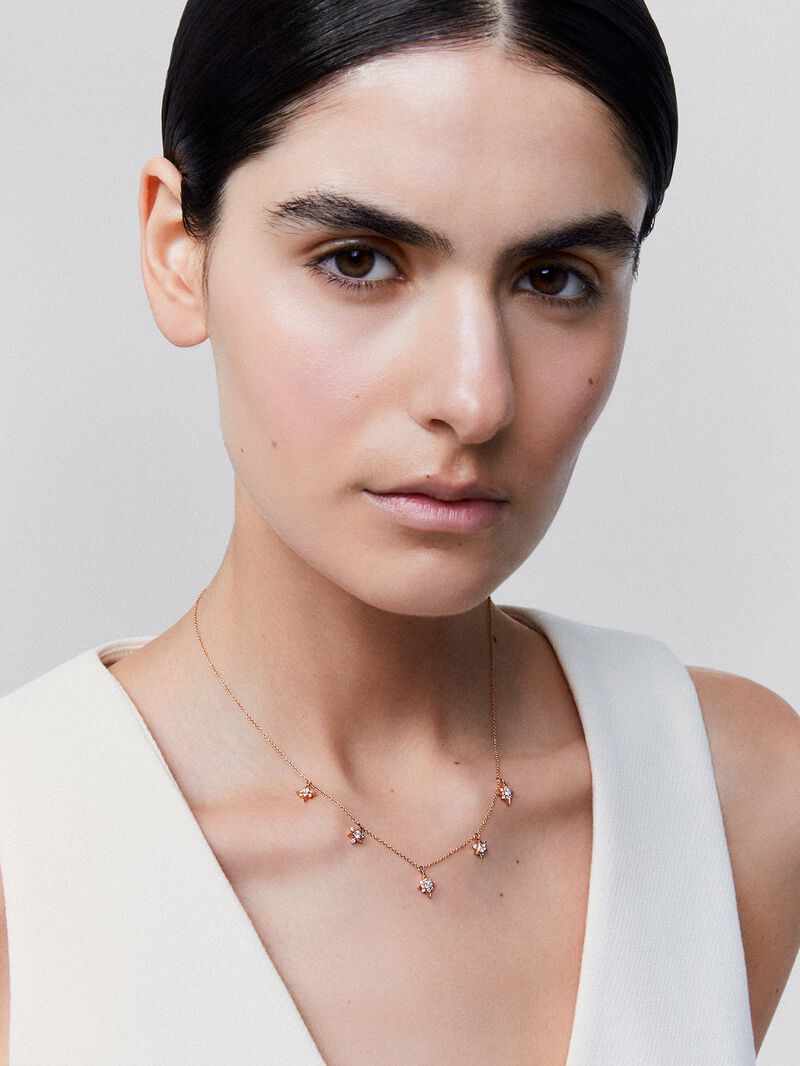18K Rose Gold Choker Necklace with Diamond Stars. image number 1