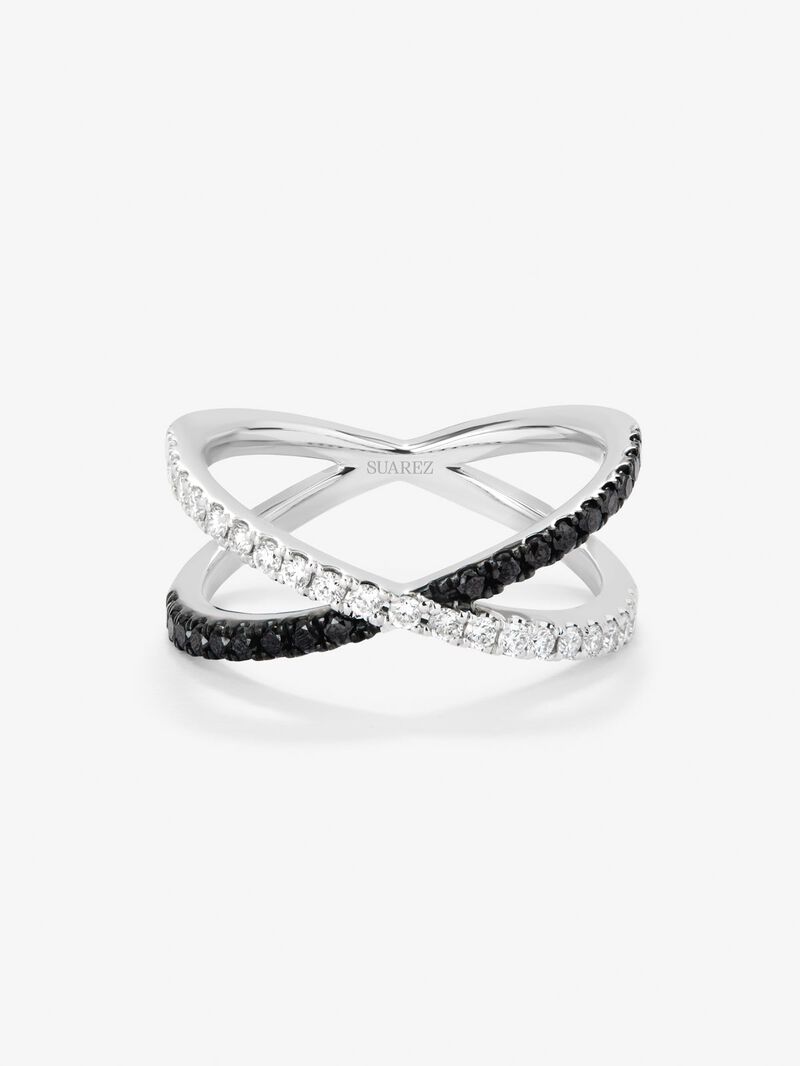 18K white gold cross ring with 21 brilliant-cut diamonds with a total of 0.25 cts and 18 brilliant-cut black diamonds with a total of 0.24 cts image number 1