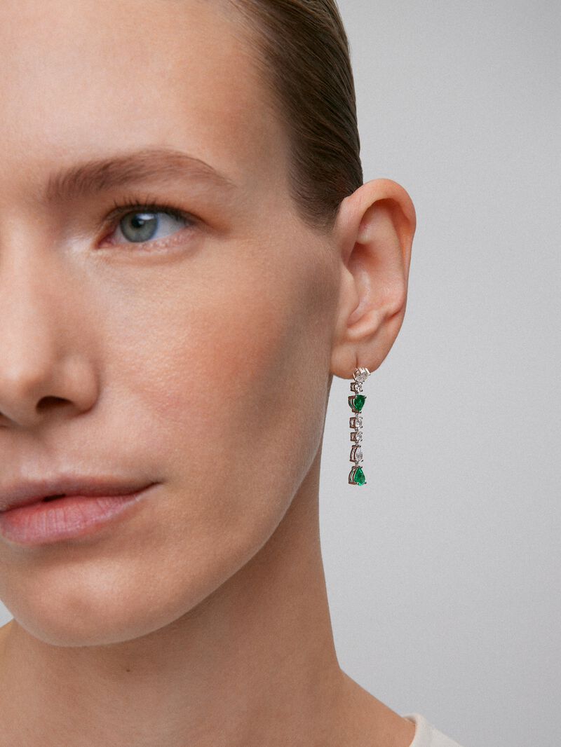 18K White Gold Earrings with diamonds and emeralds image number 1