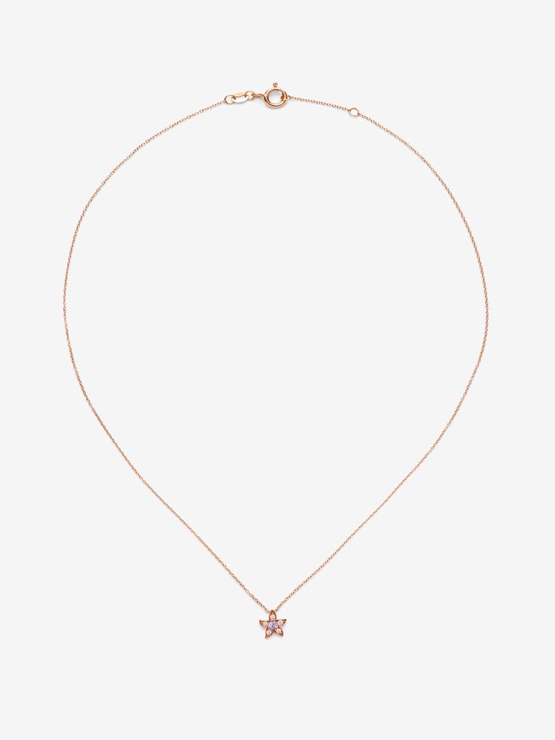 18kt rose gold flower pendant with pink sapphire and diamonds image number 0