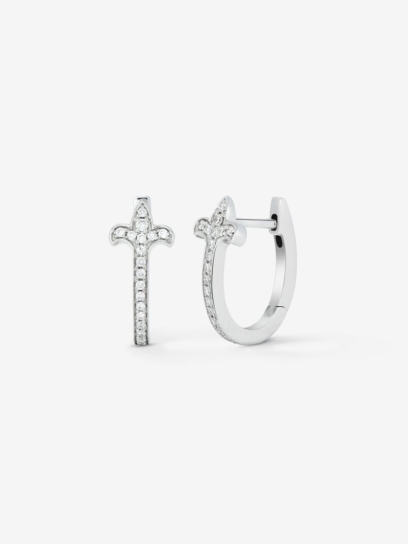 18K White Gold Hoop Earrings with Diamond image number 0