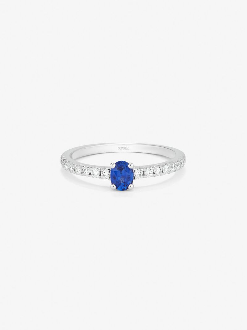 18K White Gold Solitary Ring with Zafiro and Diamond image number 2