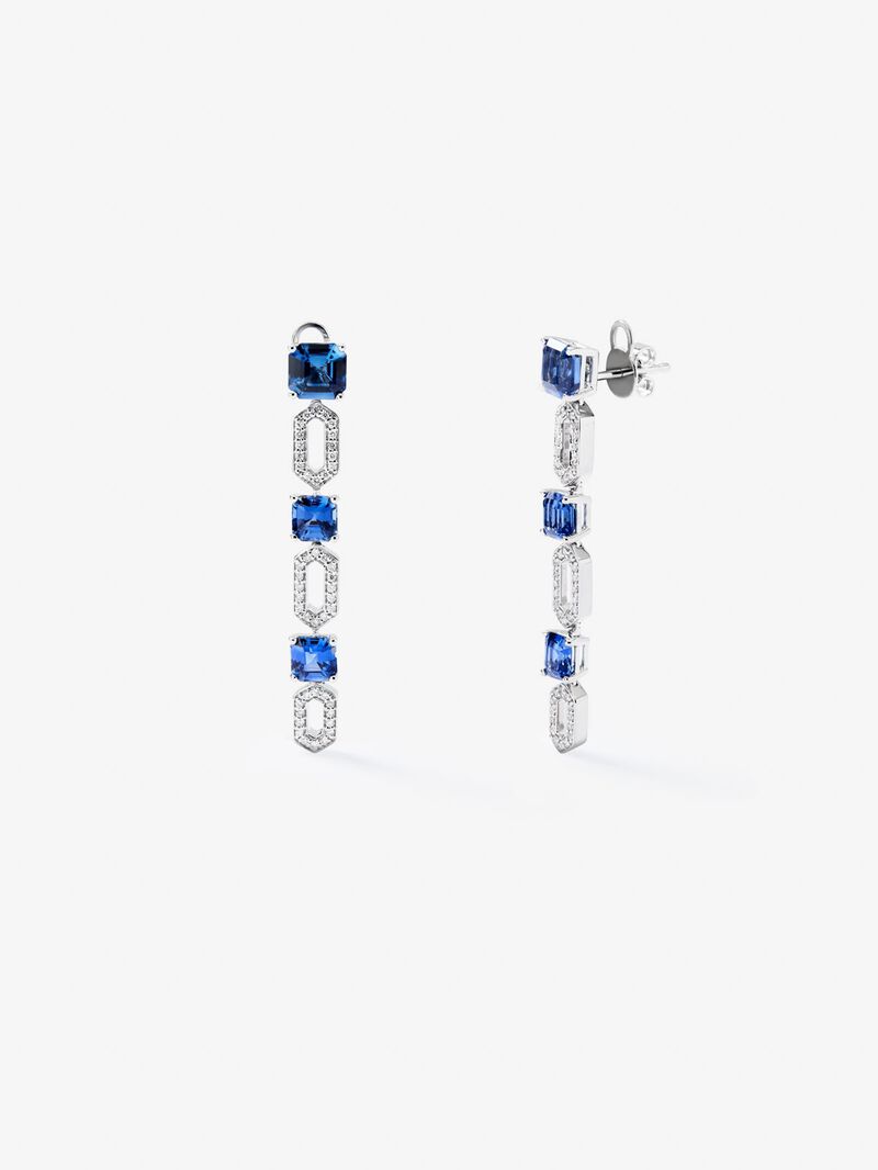 18K white gold earrings with 6 octagonal-cut blue sapphires with a total of 5.32 cts and 92 brilliant-cut diamonds with a total of 0.32 cts image number 0