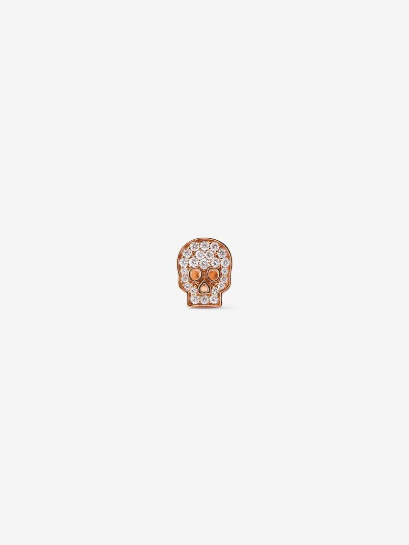 18kt Rose Gold Individual Skull Earring with Diamonds image number 2
