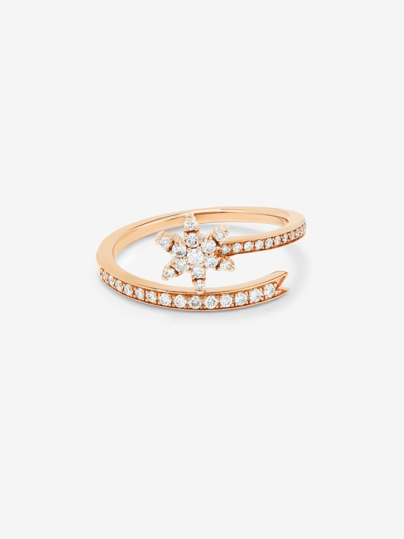 Open cross star ring in 18K rose gold with diamonds image number 2