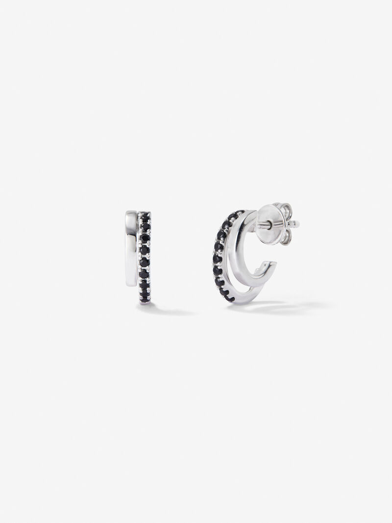 925 silver hoop earrings with black spinels image number 0