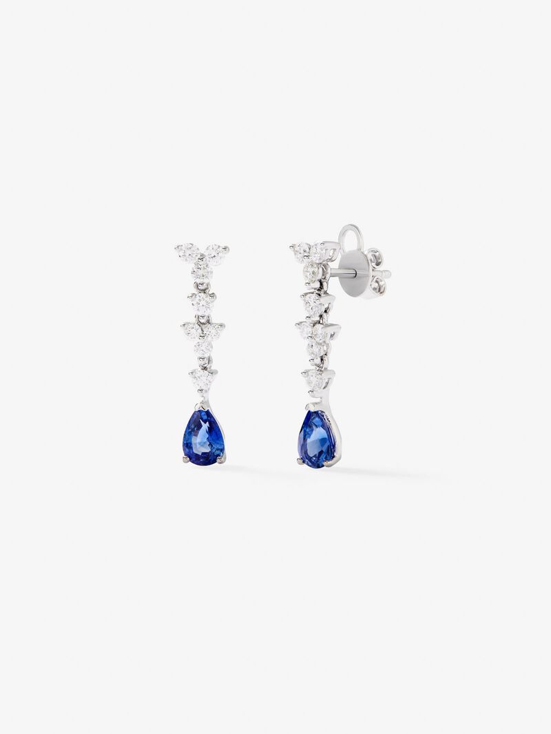 18K white gold earrings with 2 pear-cut blue sapphires with a total of 1.68 cts and 16 brilliant-cut diamonds with a total of 0.76 cts image number 0
