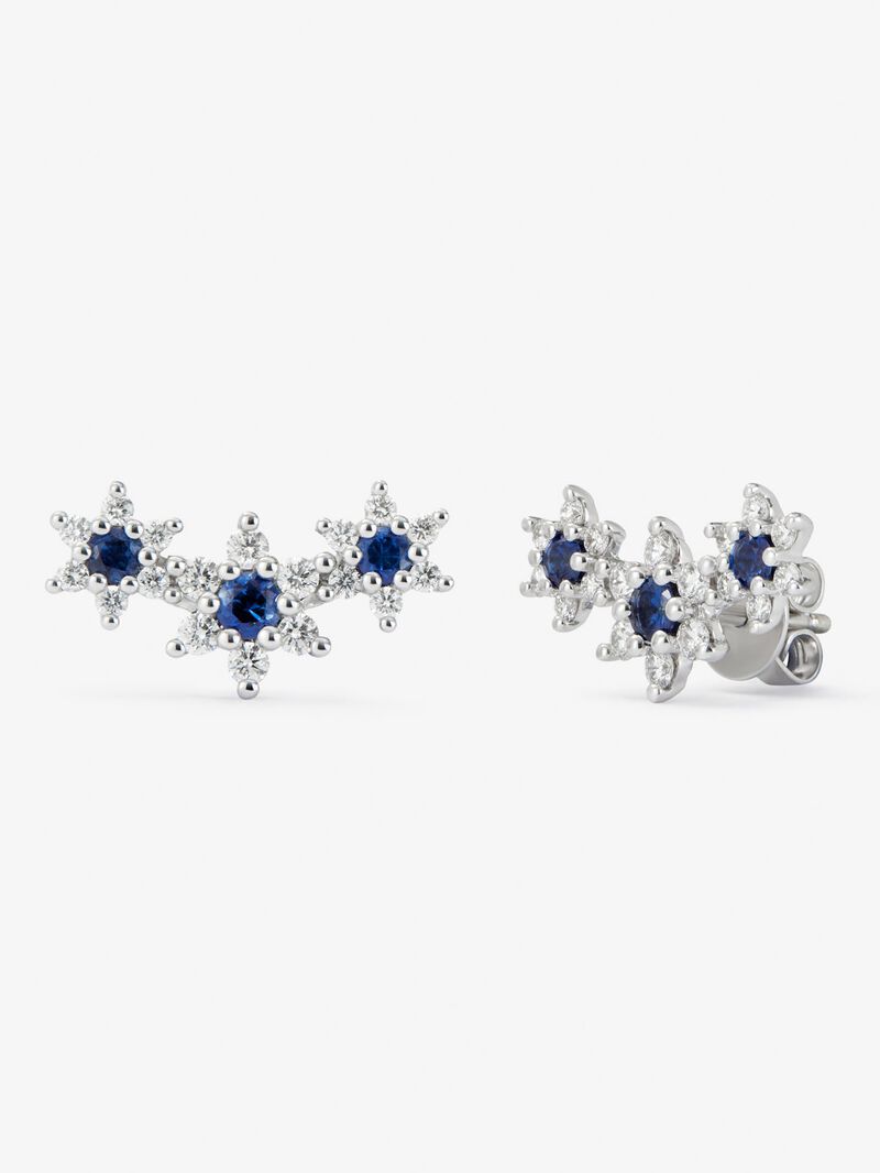 18K white gold climbing earrings with 0.75 ct brilliant-cut diamonds and 0.61 ct brilliant-cut blue sapphires image number 0
