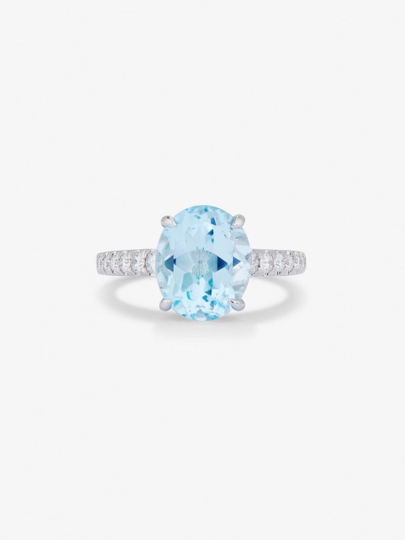 18K yellow gold ring with blue Sky Topacio in 3.8 cts and diamonds in bright size image number 2