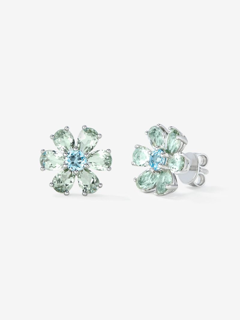 925 Silver flower earrings with topaz and green amethyst image number 0