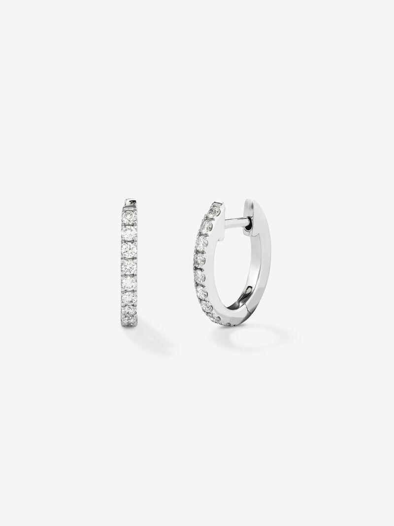 18K White Gold Hoop Earrings with Diamonds image number 0