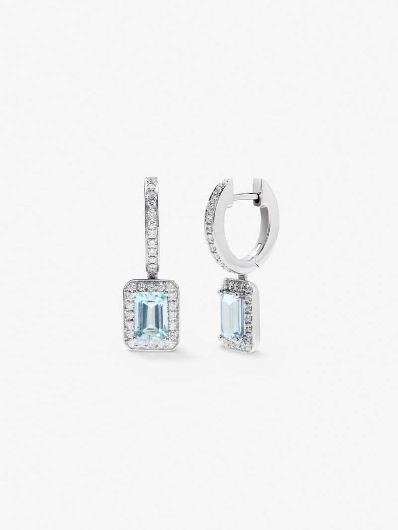 Hoop earrings with 18K white gold pendant featuring aquamarine and diamond image number 0