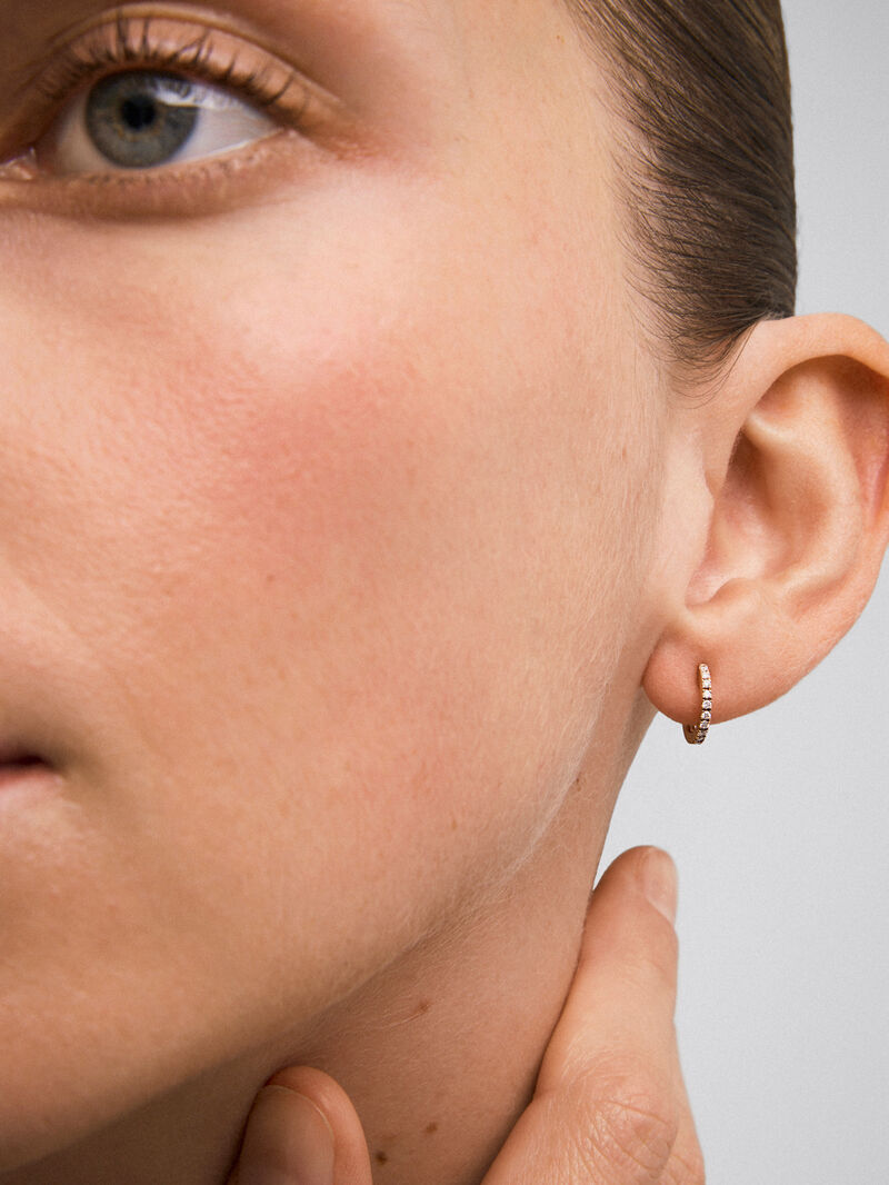 18K rose gold small hoop earrings with diamonds image number 3