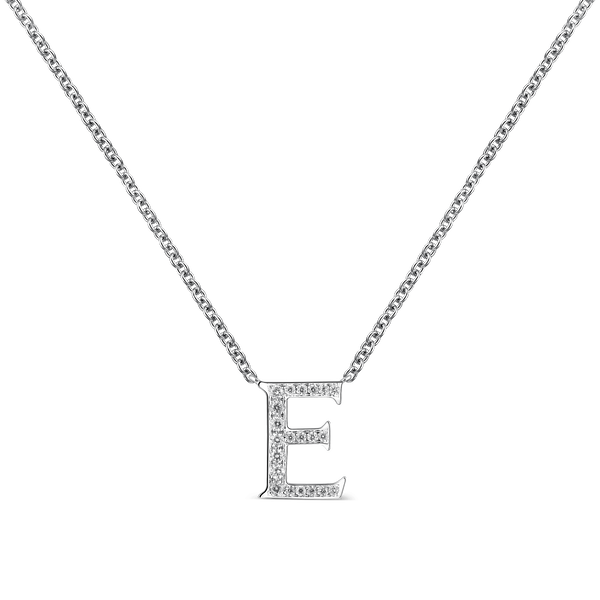 Colgante letra E grande de oro blanco de 18kt con diamantes, PT17002-OBDE_V